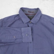 Ted Baker Shirt Mens Large Blue Patterned Button Up Long Sleeve Cotton Dress