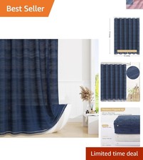 Bohemian Navy Blue Shower Curtain Set with Tassels - 72x72 Chic Farmhouse Decor