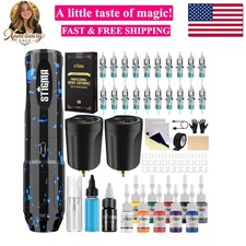 Wireless Tattoo Gun Kit Complete Tattoo Kit Tattoo Rotary Pen Set with 2Pcs T...