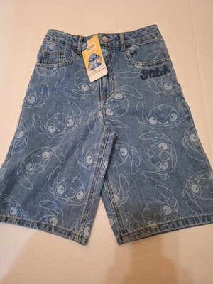 NWT Disney x Primark AOP Stitch Kids Denim Shorts Size 8/9