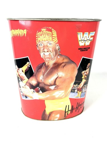 Vintage 1991 WWF wrestling hulk hogan/ ultimate warrior metal trash can EUC