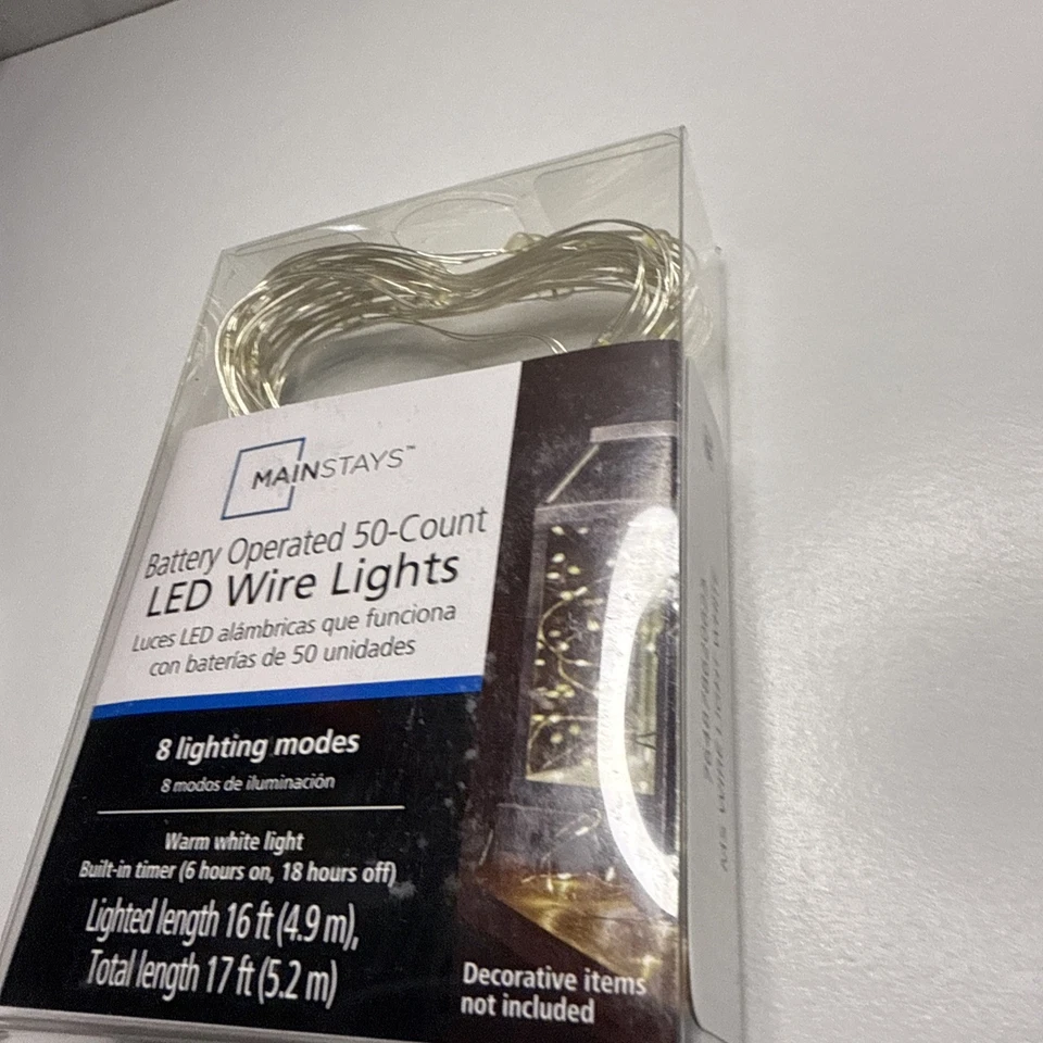 Mainstays Battery-Operated Indoor 50-Count LED Warm White Wire Lights, - Image 2 of 4