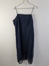 M&S Womens Lace Square Neck Spaghetti Strap Shift Dress Navy Size UK 20