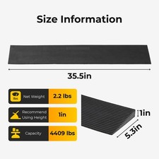 Cuttable Threshold Ramp 35.5"Lx 5.3" x 1" Rubber Solid Ramp 4409 lbs
