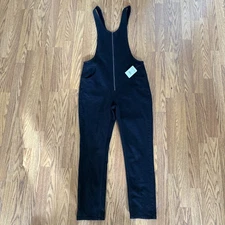 FREE PEOPLE Black Jax Jumpsuit Overalls Denim Zip Front One Piece Women's Sz 10