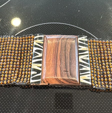 Beaded Belt Reversable BOHO HIPPIE Golden Topaz natural wood