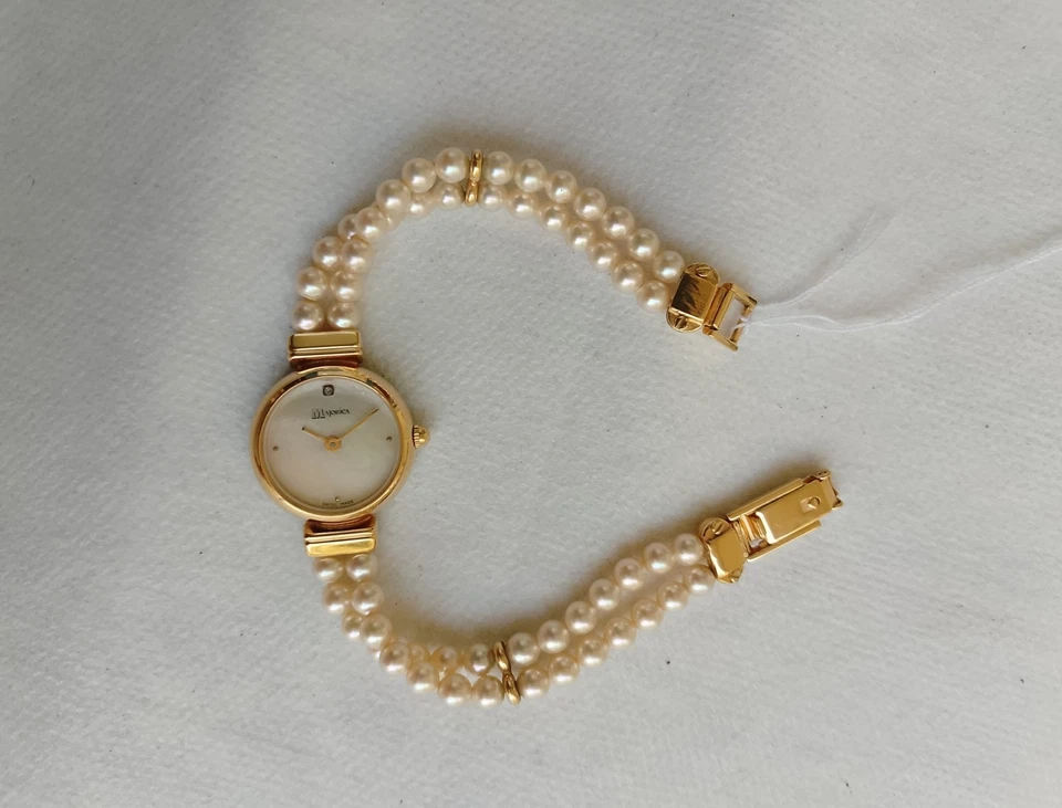 Majorica Damenuhr Perlmutt Zifferblatt Perlen Armband Luxus Uhr Swiss Made P11. - Bild 4 von 4