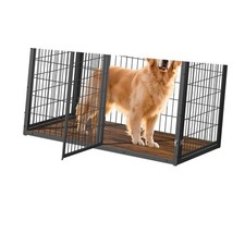 Rustic Brown 47'' Dog Crate Furniture with 3 Doors Multi-Functional Side