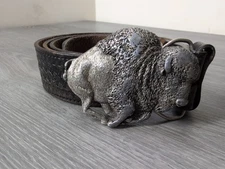 Vintage 1980 Bergamot Brass Works Bison Buffalo Belt Buckle Pewter USA Animal