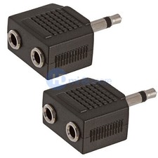 3.5mm Mono Male to 2 Female Stereo Earphone Headphone Audio Y Splitter- LOT of 2