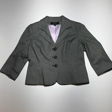 Signature by Larry Levine Blazer Jacket Womens 8 Stretch Knit Gray Unique Collar