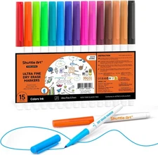 Shuttle Art Ultra Fine Dry Erase 1 Count (Pack of 15), 15 Colors 