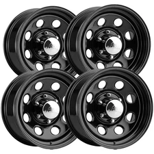 (Set of 4) Allied 82 Soft 8 15x7 5x4.5" -6mm Black w/Cap Wheels Rims