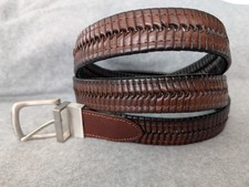 Men's Brown Woven Genuine Leather Belt Size 44 Made in China; 5003XQSK