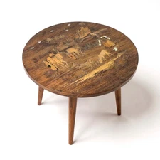 Antique Anglo Indian Inlaid Round Side Table – Handcrafted Marquetry Top Display