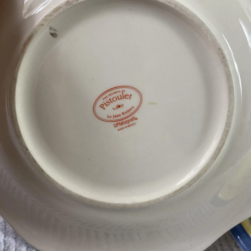 普法尔茨格拉夫 Pistoulet 黄色蓝色沙拉盘 2 件套花卉藤扇贝 — 第 3/4 张图片