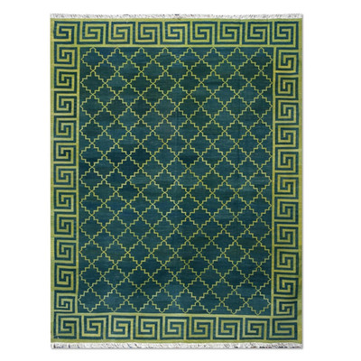 Hand Knotted Cotton Dhurrie Kilim Rug Color Green Handmade Design Carpet Rug