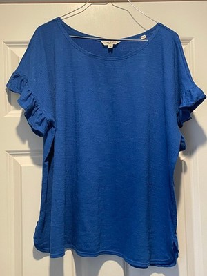 Max Studio Women's Short Flounce Sleeve Blue Blouse Size 1X