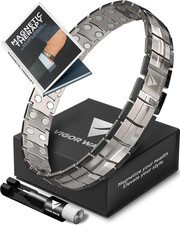 Vigor Wave Magnetic Therapy TITANIUM Bracelet for Men, Silver Black NEW