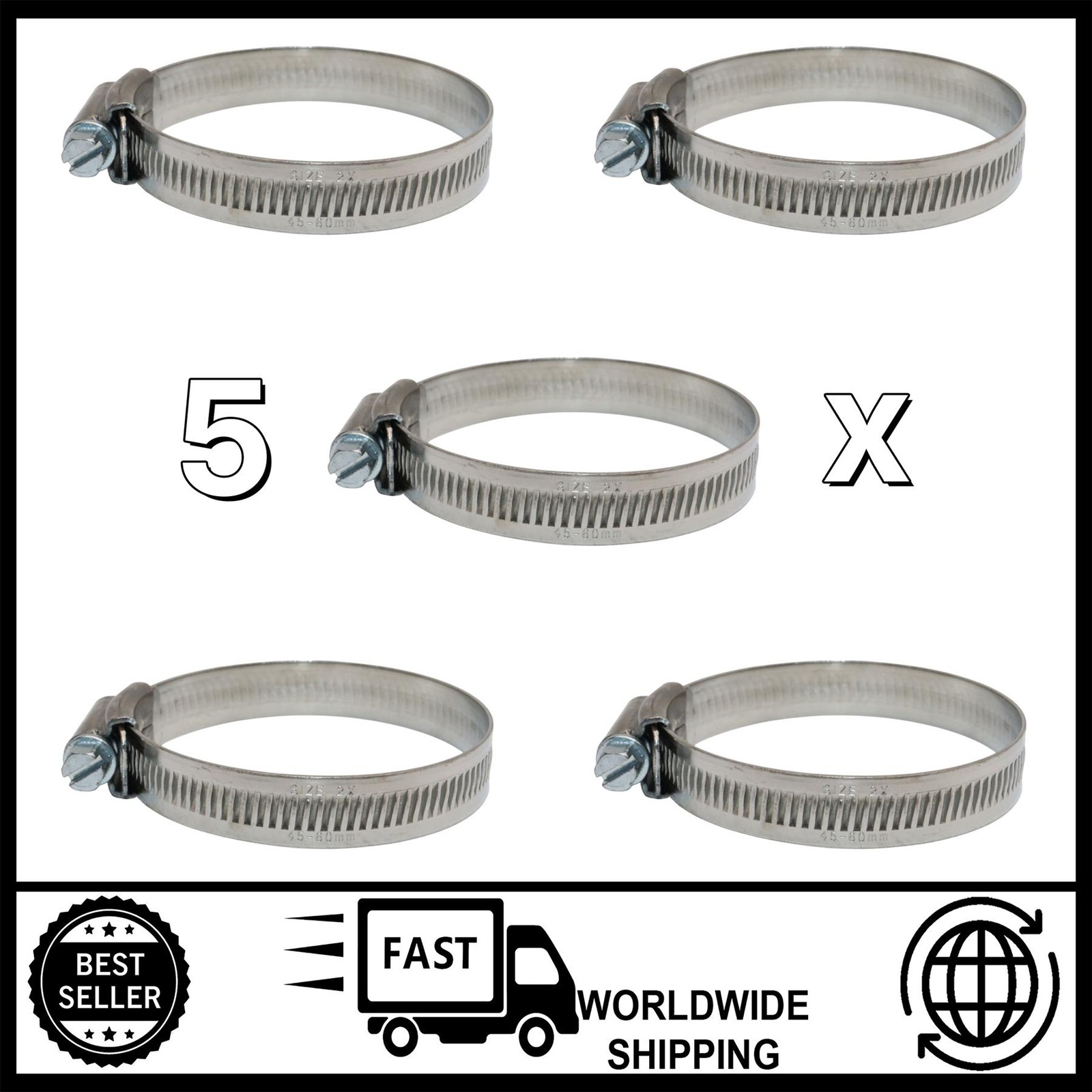 5x Jubilee Hose Clamp 45–60mm Stainless Steel 304