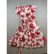 Free People Red Floral Wrap Dress Ruffle Mini XS Boho Short Sleeve Tiered Hem