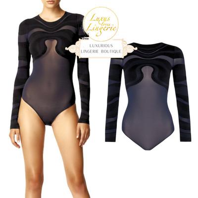 VENUS STRING BODY by Wolford M deep night black Transparent Wellen Design