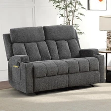 Canmov Manual Recliner Sofa - Overstuffed Fabric w/ Padded Headrest & Armrest
