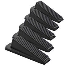 Rubber Door Stop - Large Door Stopper Wedge, Multi Surface Design (5 Pack, Black