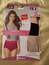 NWT Hanes Premium 3 Pack Seamless Smoothing Briefs Panties Colors Shown Size 6/M