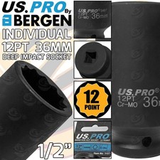 36mm 1/2" Drive Axle Hub Nut Socket 12 Point Deep Impact Socket US PRO BY BERGEN