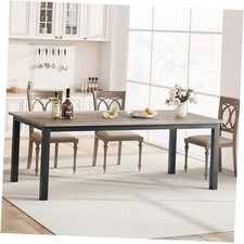 Mesa de comedor industrial para 6-8 personas, cocina de 78,7" de largo 78,7 pulgadas gris oscuro