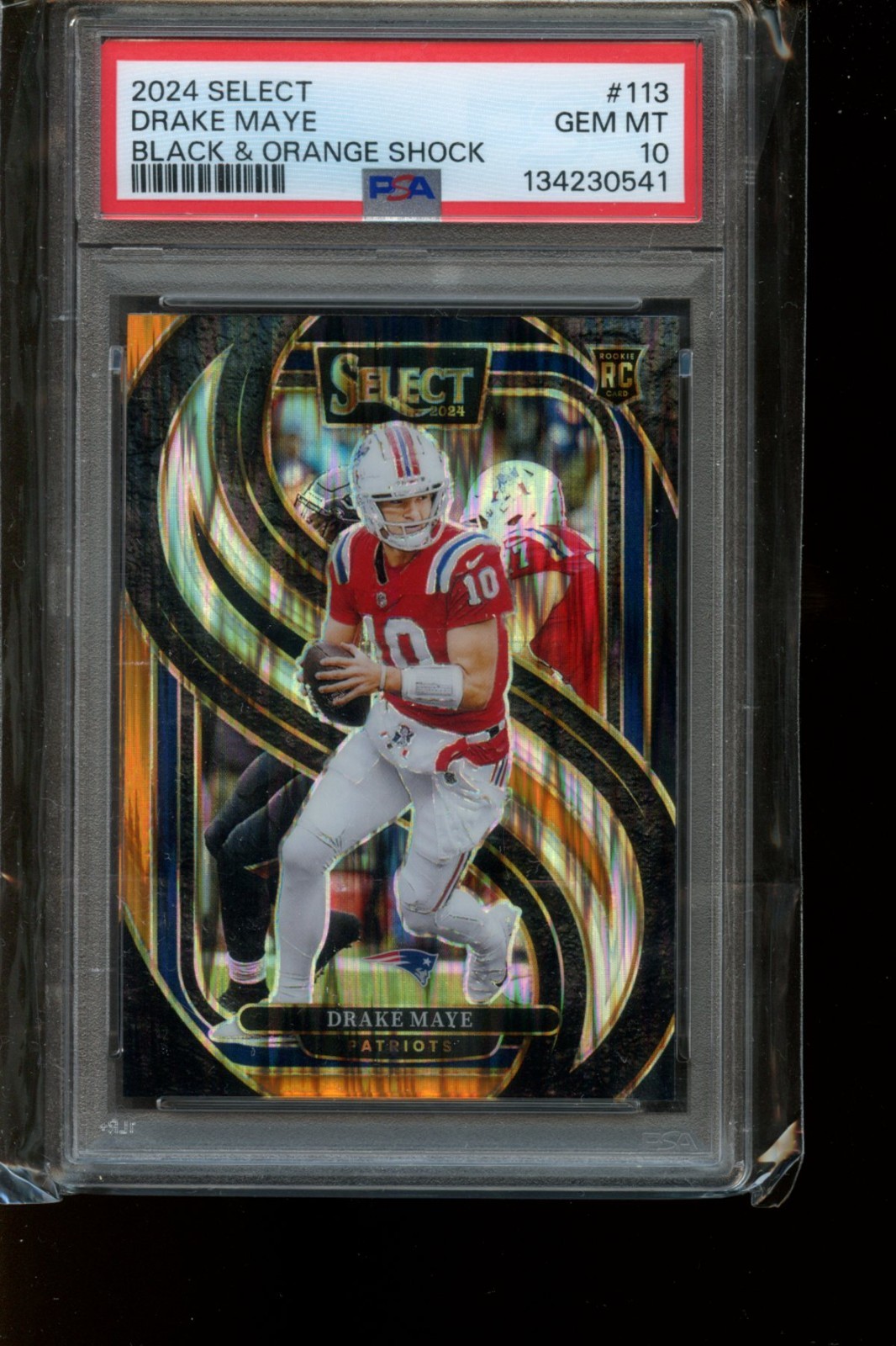 2024 Panini Select #113 Drake Maye RC Black & Orange Shock PSA 10 Patriots