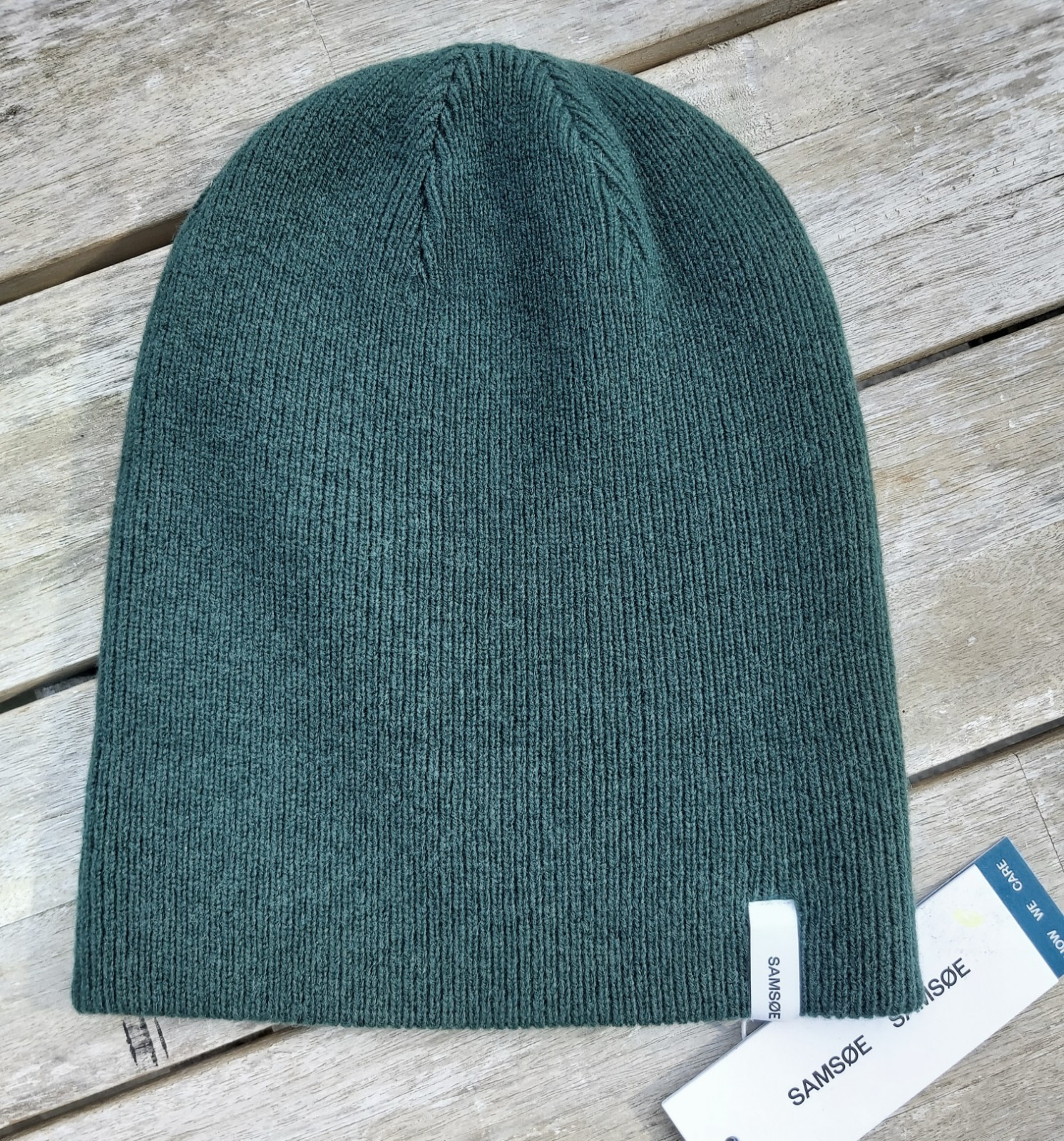 SAMSOE SAMSOE Rain Forest Green 80% Wool Longer BEANIE HAT Adult Tags