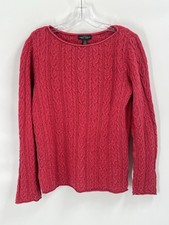 Ralph Lauren Red Cable Knit Crew Neck Sweater Cotton Sz M Preppy Old Money
