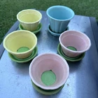 LOT 4 Shawnee Yellow & Pink Ribbed Flower Pots + McCoy Sage Green No Chips!