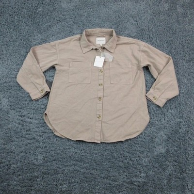 Thread & Supply Shirt Womens Large Sandstone Button Down Twill Shacket NWT