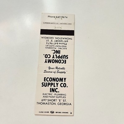 Economy Supply Co. Inc. Thomaston GA Vintage Matchbook Cover TMB54-4