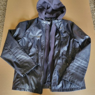 Amazon New Best Style Womens XXL Navy Faux Leather Moto Jacket With Hoodie