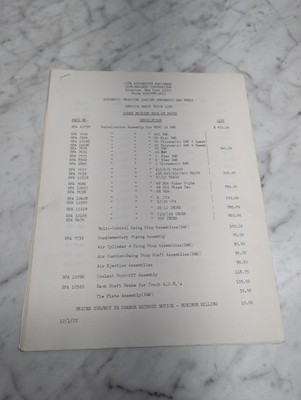LIPF AUTOMATION EQUIPMENT SERVICE PARTS PRICE LIST SCREW MACHINE HOOK UP
