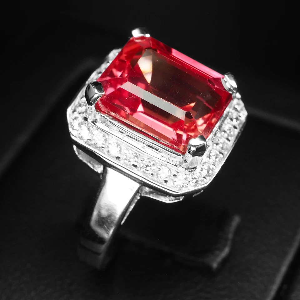 Anelli fatti a mano in argento sterling 925 7,06 ct baguette zaffiro rosa... - Immagine 4 di 4