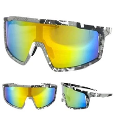 OVERSIZE SPORTY WRAP AROUND Biker Cycling Shield SUNGLASSES Big Camouflage Frame