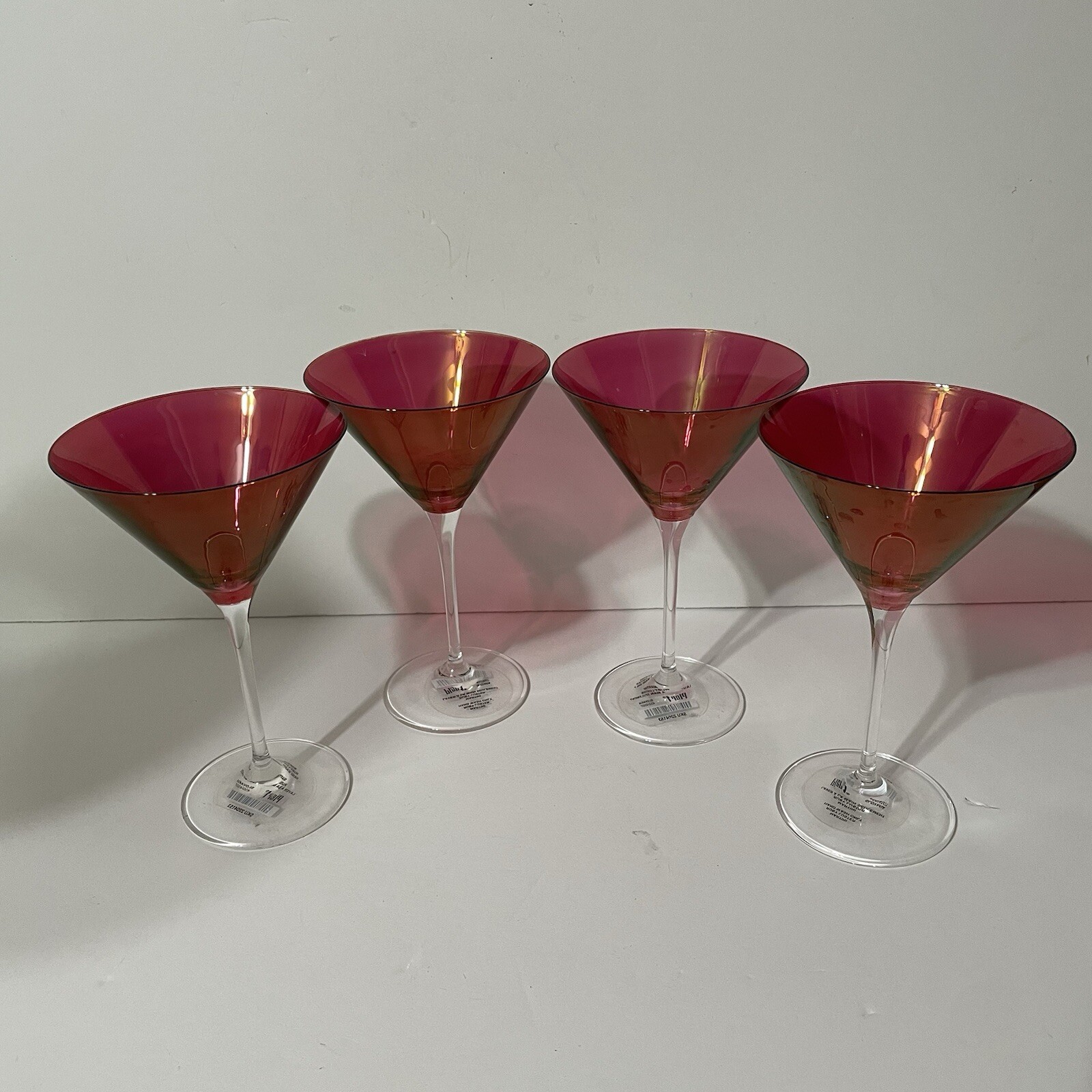Ruby Luster Slovakia Set of 4 Red Martini Glasses with Clear Stem 7.5 Inch