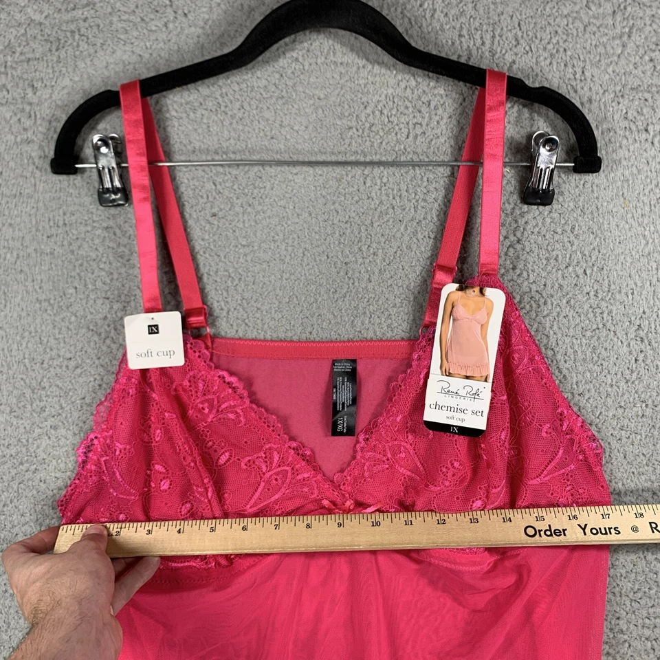 Vestido sin Mangas Rene Rofe Cami Lencería Rosa Encaje Suave Copa Lazo 1X Nuevo con Etiquetas Sexy En Niveles Foto 2 de 4
