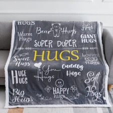  FREE SHIPPING Cute Hug Blanket Gift for Loved One - Cosy Sherpa Fleece in Grey