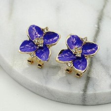 Beautiful Fashion Blue Flower With Clear CZ Stud Earrings