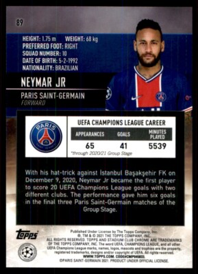 テレビ Neymar 2020-21 Topps Stadium Club Chrome UCL - Neymar Jr #89 Orange