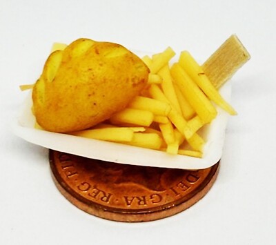 Puppenhaus Take Away Pasty mit Chips Pommes Lebensmittel Zubehör Maßstab 1:12 tumdee