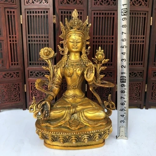 Fine Old Antique Vajra Tibet Bronze copper/Gilt Buddha White Tara Statues Mascot - Picture 7 of 8