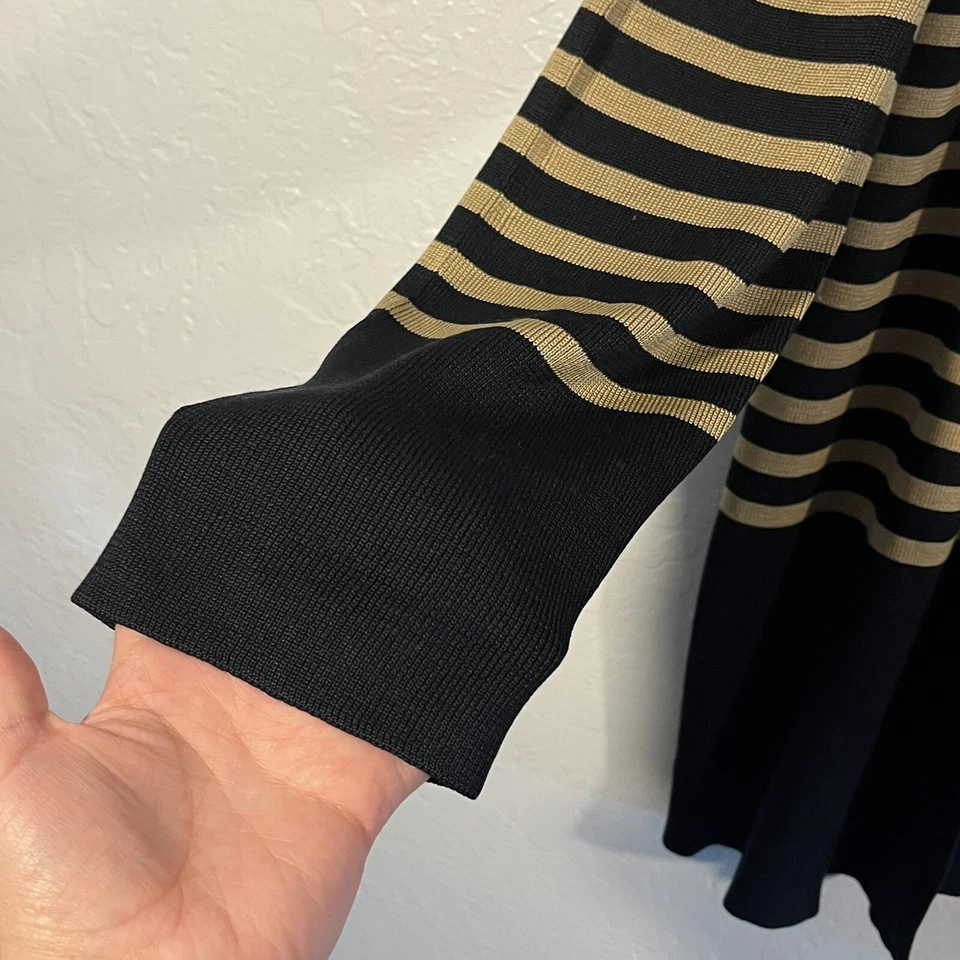 Cárdigan Jones New York 100 % seda talla grande a rayas negro beige frente abierto Foto 4 de 4