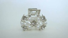 Small infinity bow pearl crystal silver metal hair claw clip bridal clip